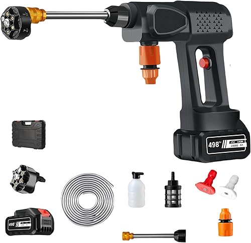 Lavadora a presión inalámbrica portátil de 600 PSI, lavadora a presión a batería con boquilla 6 en 1 y manguera de 17 pies, lavadora eléctrica