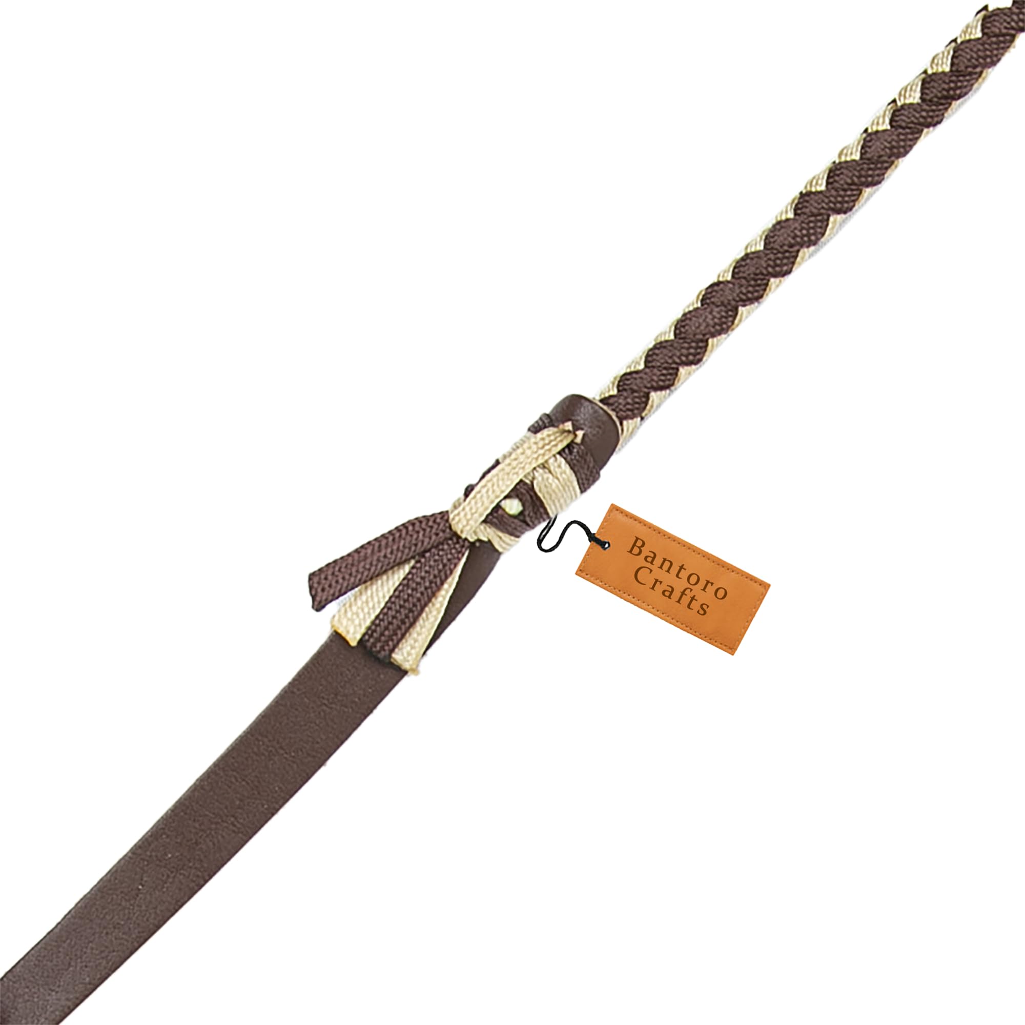 Paracord Marrone e Beige/Frusta in Nylon 16 Fili a trecce Pancia Intrecciata in Pelle e Rinforzo Interno in Pelle