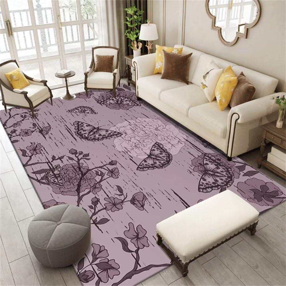 Tapis terrasse extérieur floral 120x120 violet pour coin lecture enfant et salon