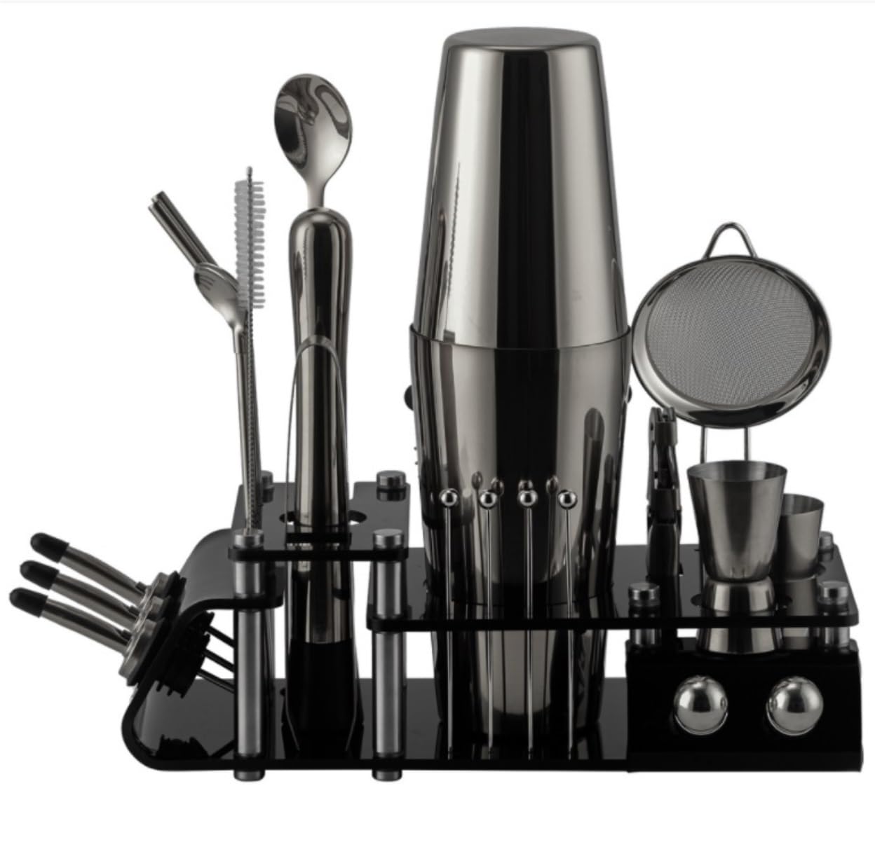 Shaker À Cocktail pour Mélanger Boissons 24 Pièces Boston Barman Kit Cocktail Shaker Ensemble pour Boisson Mélange Outils De Barre en Acier Inoxydable pour Bar Fête(Black)