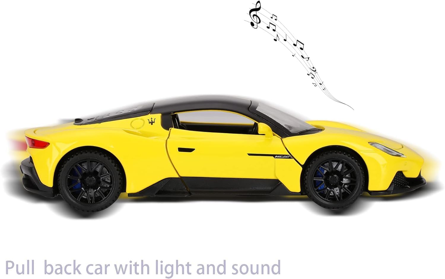 NIYANETAIL Alloy Metal Pull Back Diecast Car Scale Model with Openable Doors, Lights, and Music and Party Decoration Toy for Girls and Boys (1/32 Maserati MC20 CAR Multicolor) 2