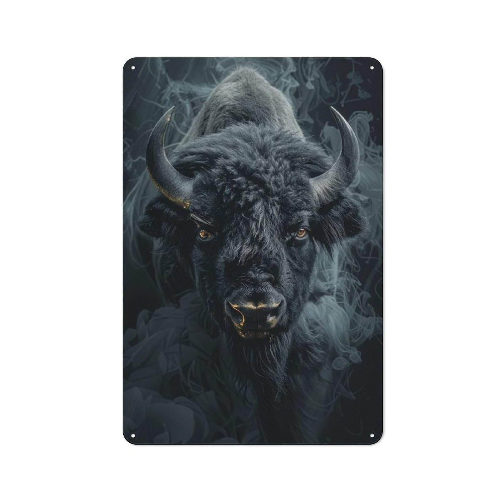 Junmoney Bison In Black Smoke 30X20cm Retro-Style Tin Sign With For Café Or Home Bar, For Metal Sign Collectors, For Garage And Workshop Walls