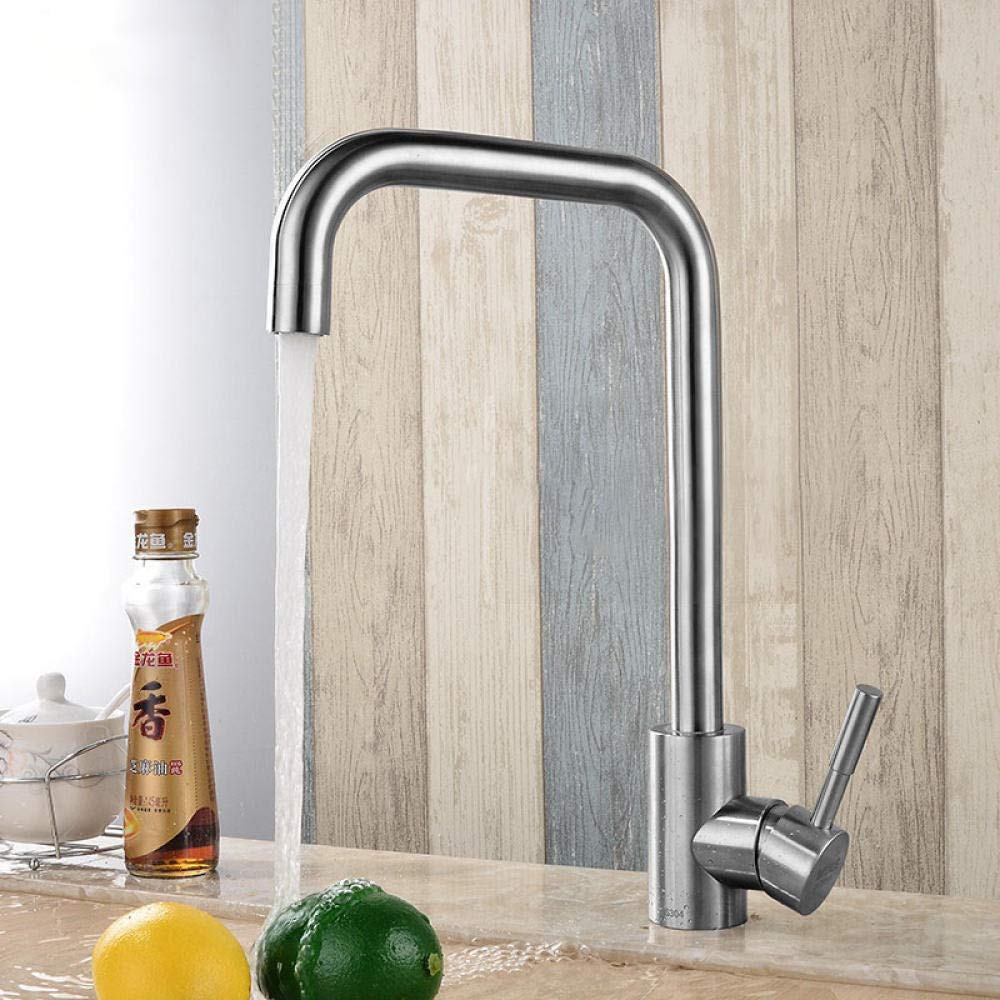 WANDOM KC-303 Stainless Kitchen Sink Faucet Single Handle Rotation Spout Deck Cold and Hot Water Swivels Spout 304 Stainless Steel