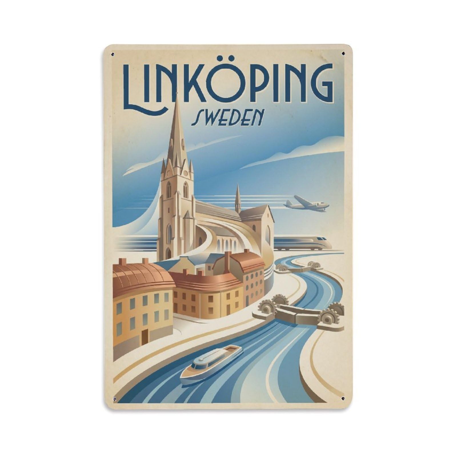 Metal Tin Sign Travel Retro Sweden Linkoping
