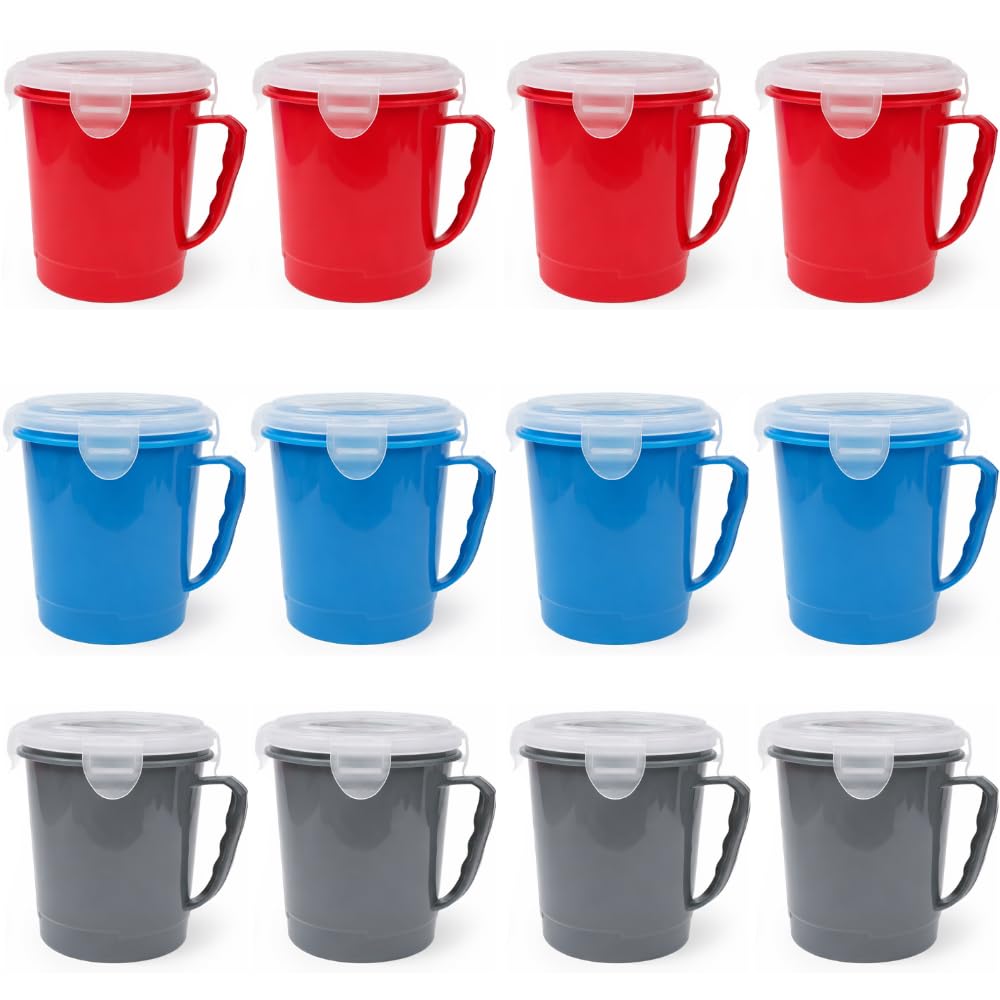 eMKay® PACK OF 12 MICROWAVE SOUP MUGS 700ML | MICROWAVABLE SOUP CUPS WITH LIDS | BPA FREE MICROWAVE FOOD CONTAINERS | LEAK PROOF SOUP MUGS FOR HOME & OFFICE | REUSABLE SOUP CONTAINER SET (12)