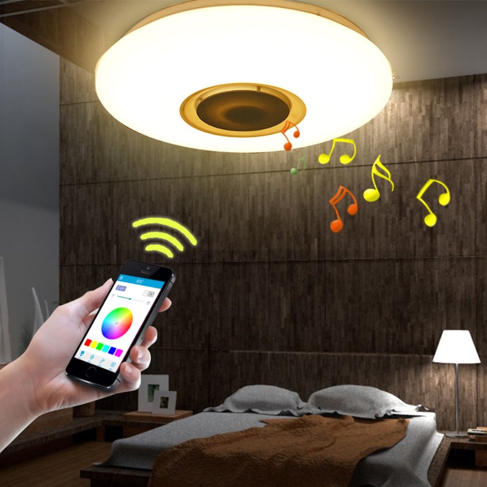 Plafón LED inteligente de 36 W con mando a distancia y altavoz Bluetooth, regulable, cambio de color, compatible con Alexa y Google Home, 2800 lm, 40 cm de diámetro [clase energética A]