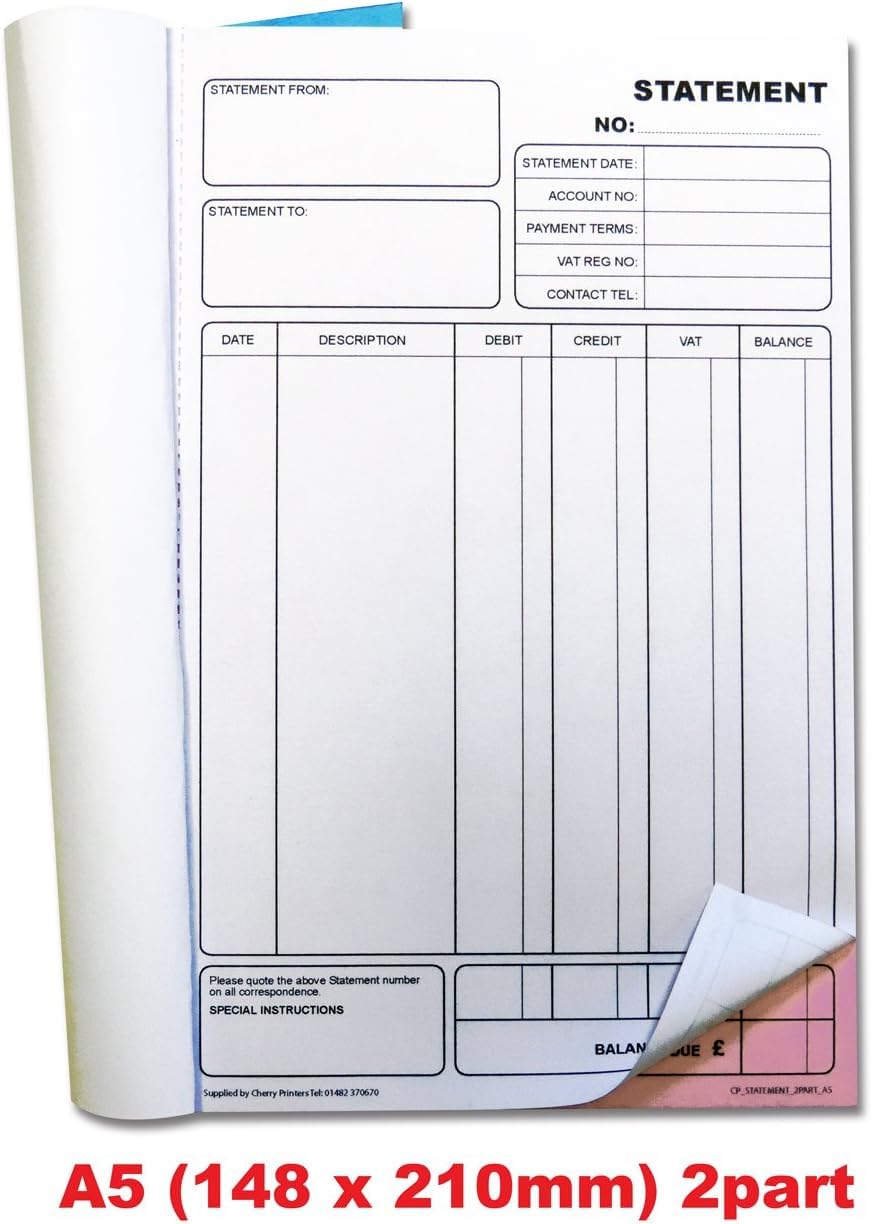 Cherry Printers Carbonless Statement Duplicate Book NCR A5 - Image 3