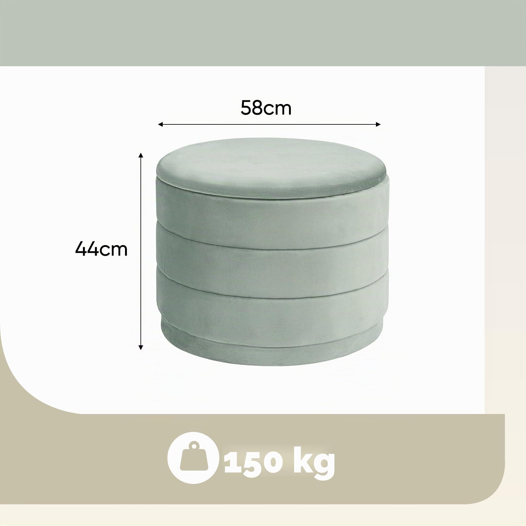 Bonlife Otomana Redonda con Tapa, reposapiés Plegable con Mesa, reposapiés, reposapiés para salón, Dormitorio, Pasillo, Terciopelo Color Salvia, 58 x 58 x 44 cm