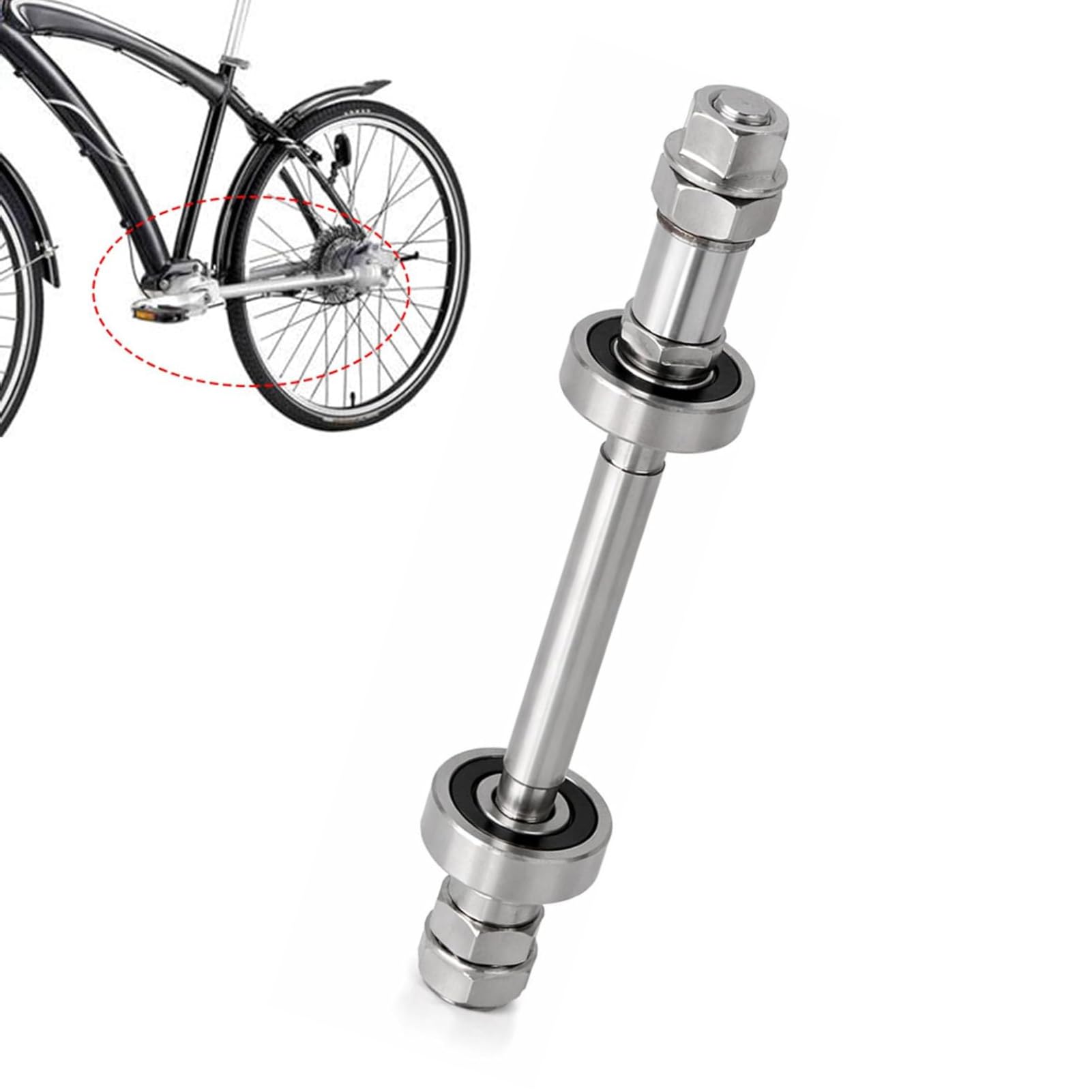 Cyrank Bike Axle, Metal Bicycle Wheel Hub Axle Front Rear Solid Shaft Lever Wheel Hub Front Rear Solid Shaft for Bike Repair Tool Accessories ((Rear) Axle + 6000 Bearing)