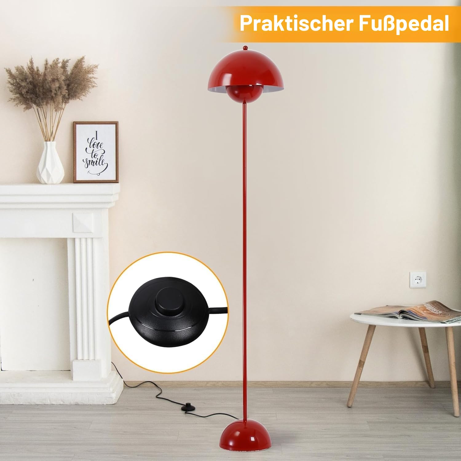 Alpinaluz Stehleuchte mit gewölbtem Parabolschirm: Klassisch, modern und nordisch, ideal für Wohnzimmer und Esszimmer mit E27-Sockel (Rot)