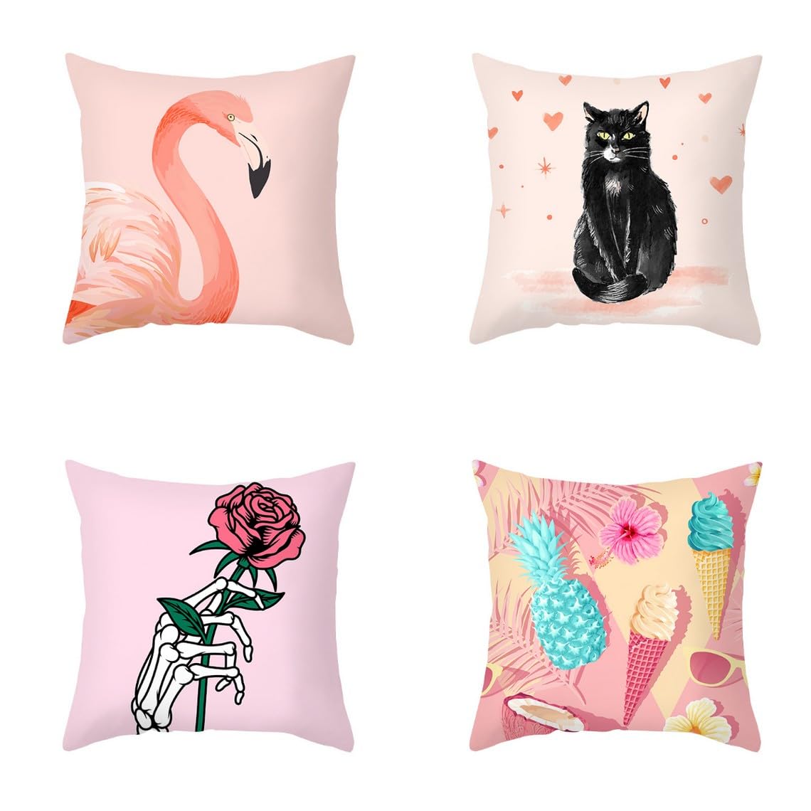 Chenlane Silk Pillow Covers Long Cushion Patio Furniture, Pink Travel Individual Luxury Home Decor 50x50 cm, 4Pcs