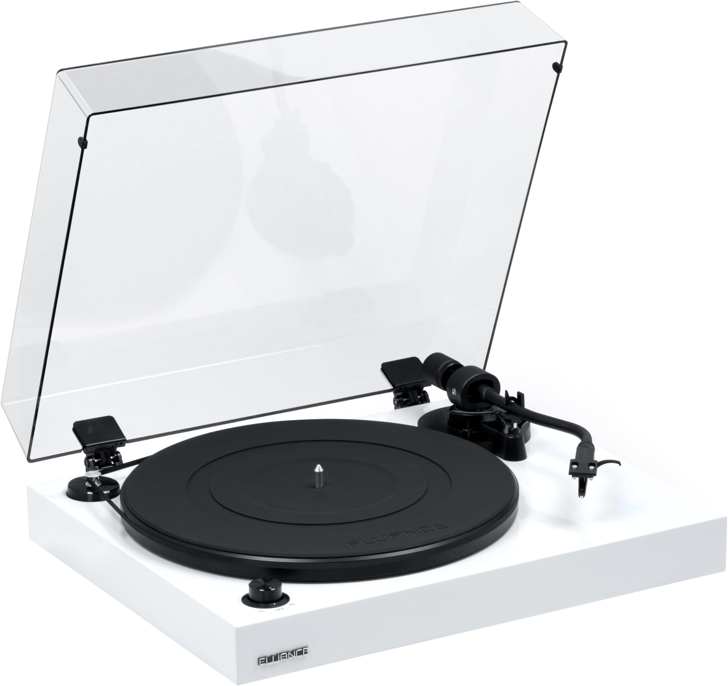 RT82 Reference High Fidelity Vinyl Turntable Record Player with Ortofon OM10 Cartridge, Speed Control Motor, High Mass MDF Wood Plinth, Vibration Isolation Feet - Piano White