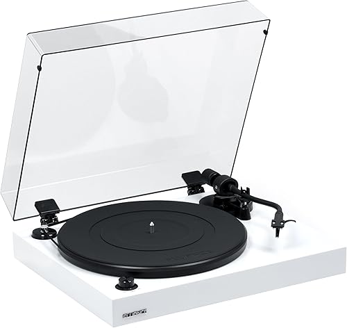 Fluance RT82 - Tocadiscos de vinilo de alta fidelidad de referencia con cartucho Ortofon OM10, motor de control de velocidad, zócalo de madera MDF