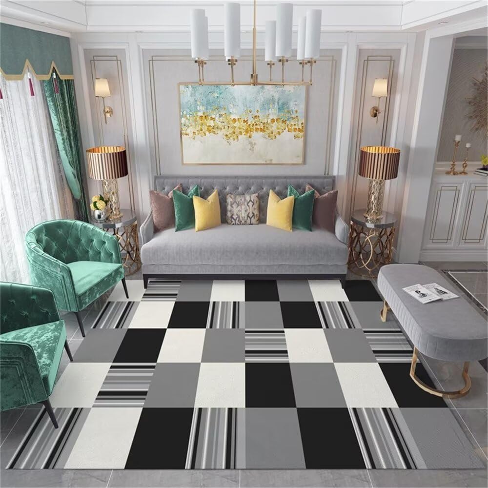 Grand tapis antidérapant noir au design géométrique raffiné
