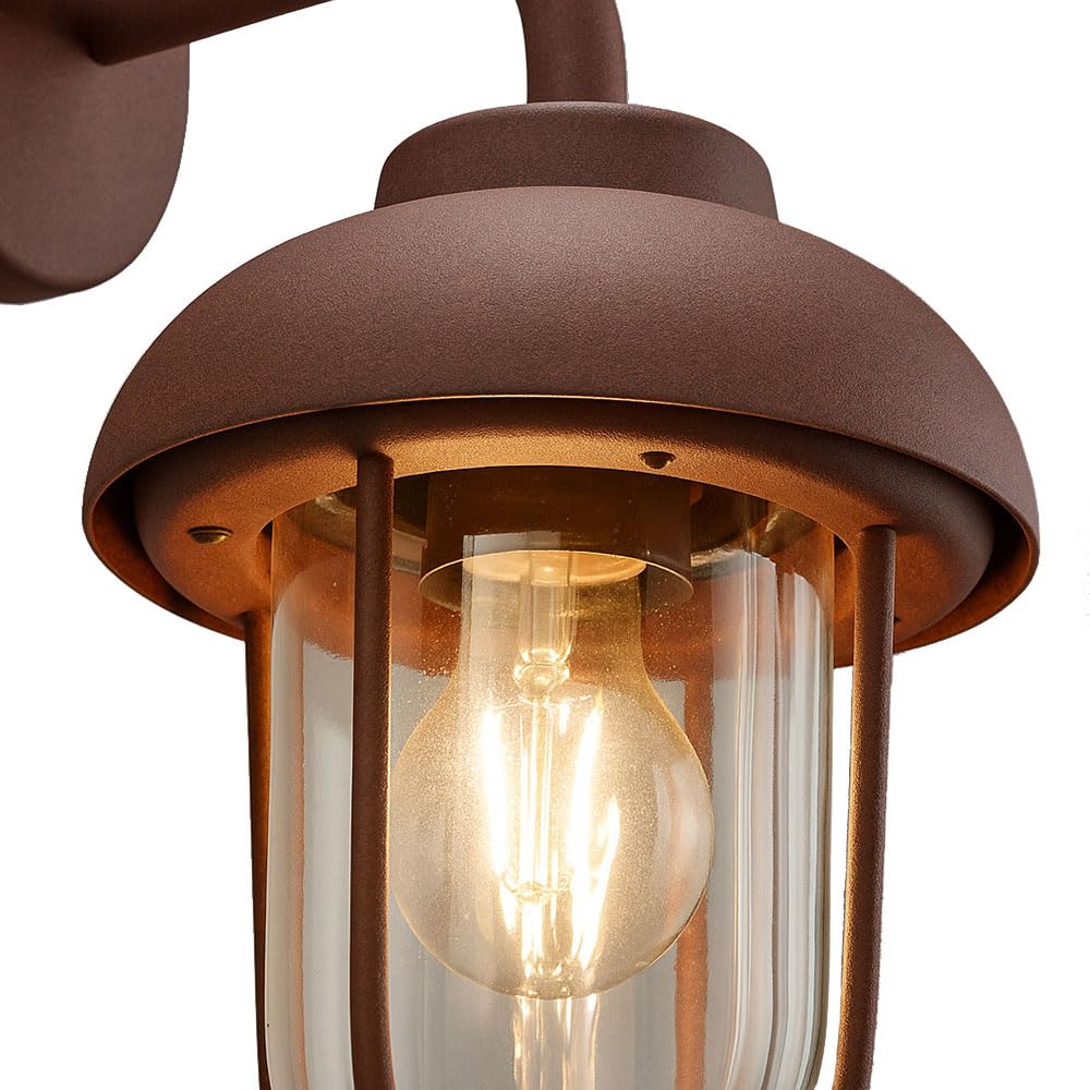 Trio Leuchten Duero 202760124 - Lampada da parete per esterni, in alluminio pressofuso, vetro trasparente, 1 lampadina E27, colore: Ruggine