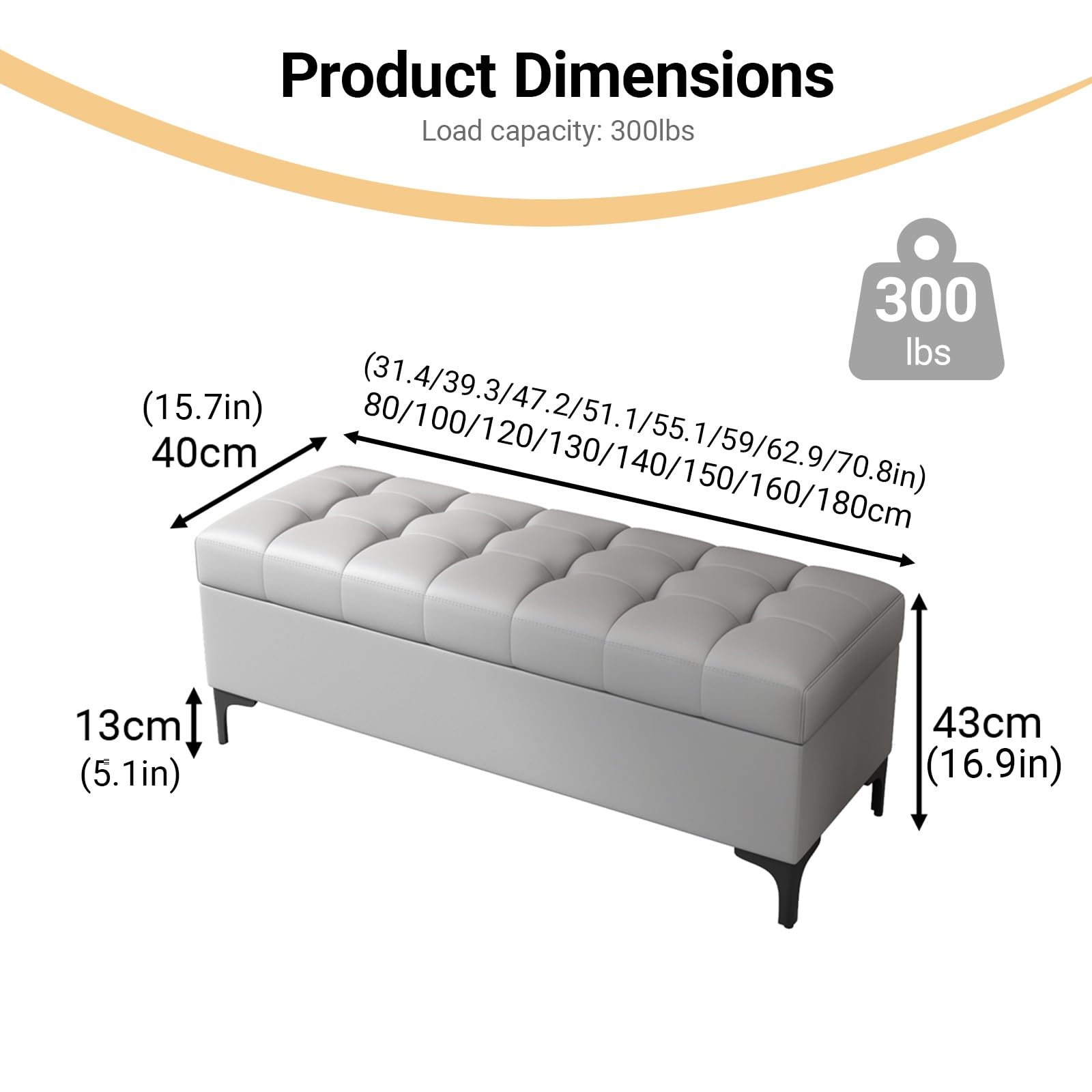 Pouf rettangolare in pelle con contenitore e serrature, poggiapiedi con contenitore, panca portaoggetti per giocattoli, per soggiorno,estremità del letto, ingresso(Beige,100cm/39.4in)