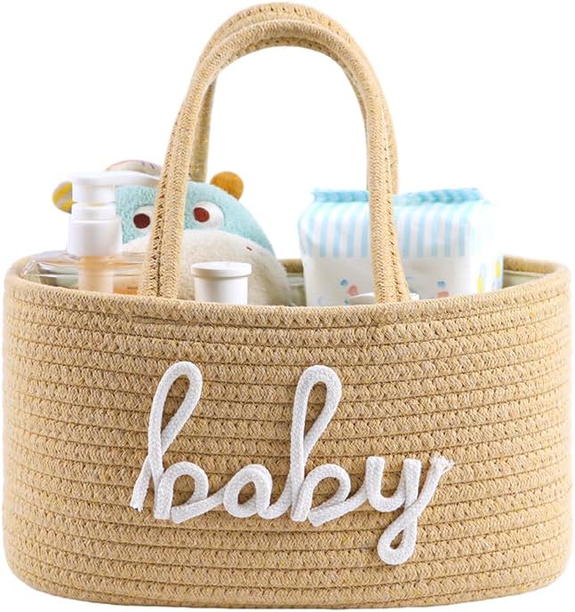 Organizador de pañales para bebé, cesta de almacenamiento para baby shower y toallitas de bebé, bolsa de pañales portátil de cuerda de algodón para