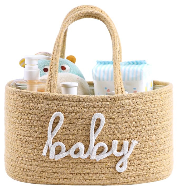 ZOMBATI Baby Diaper Caddy Organizer Nursery Storage Bin Basket for Baby Shower and Baby Wipes- Cotton Rope Portable
