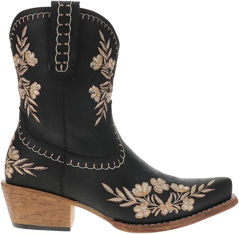 ROPER Womens Wynona Floral Embroidered Snip Toe Casual Boots Ankle Low Heel 1-2" - Black