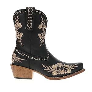 Roper Womens Wynona Floral Embroidered Snip Toe Casual Boots Ankle Low Heel 1-2 - Black