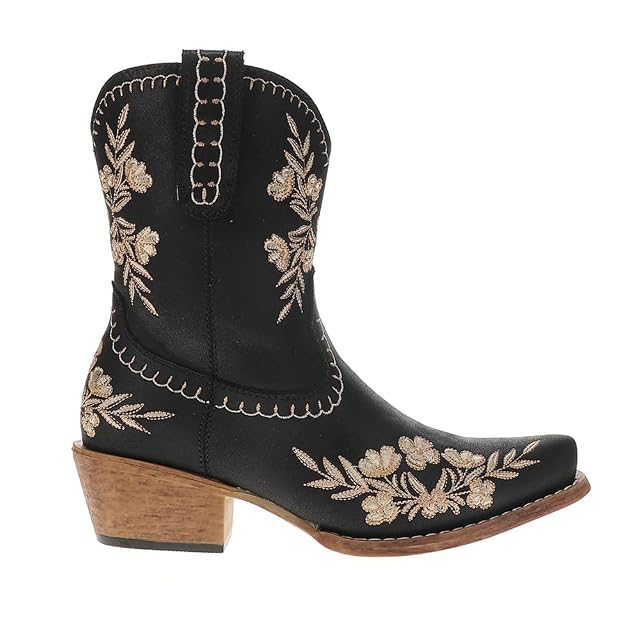 Roper Womens Wynona Floral Embroidered Snip Toe Casual Boots Ankle Low Heel 1-2 - Black