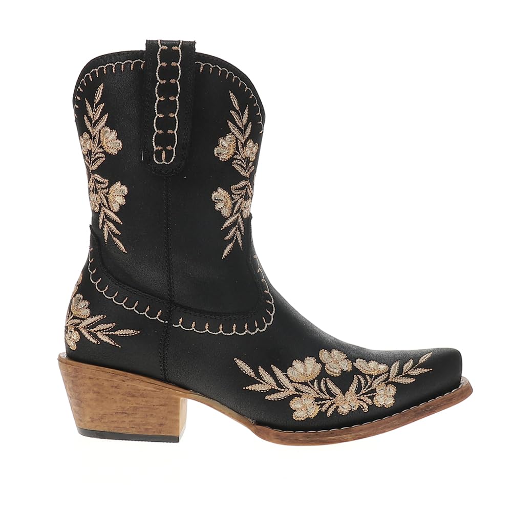 Roper Womens Wynona Floral Embroidered Snip Toe Casual Boots Ankle Low Heel 1-2 - Black