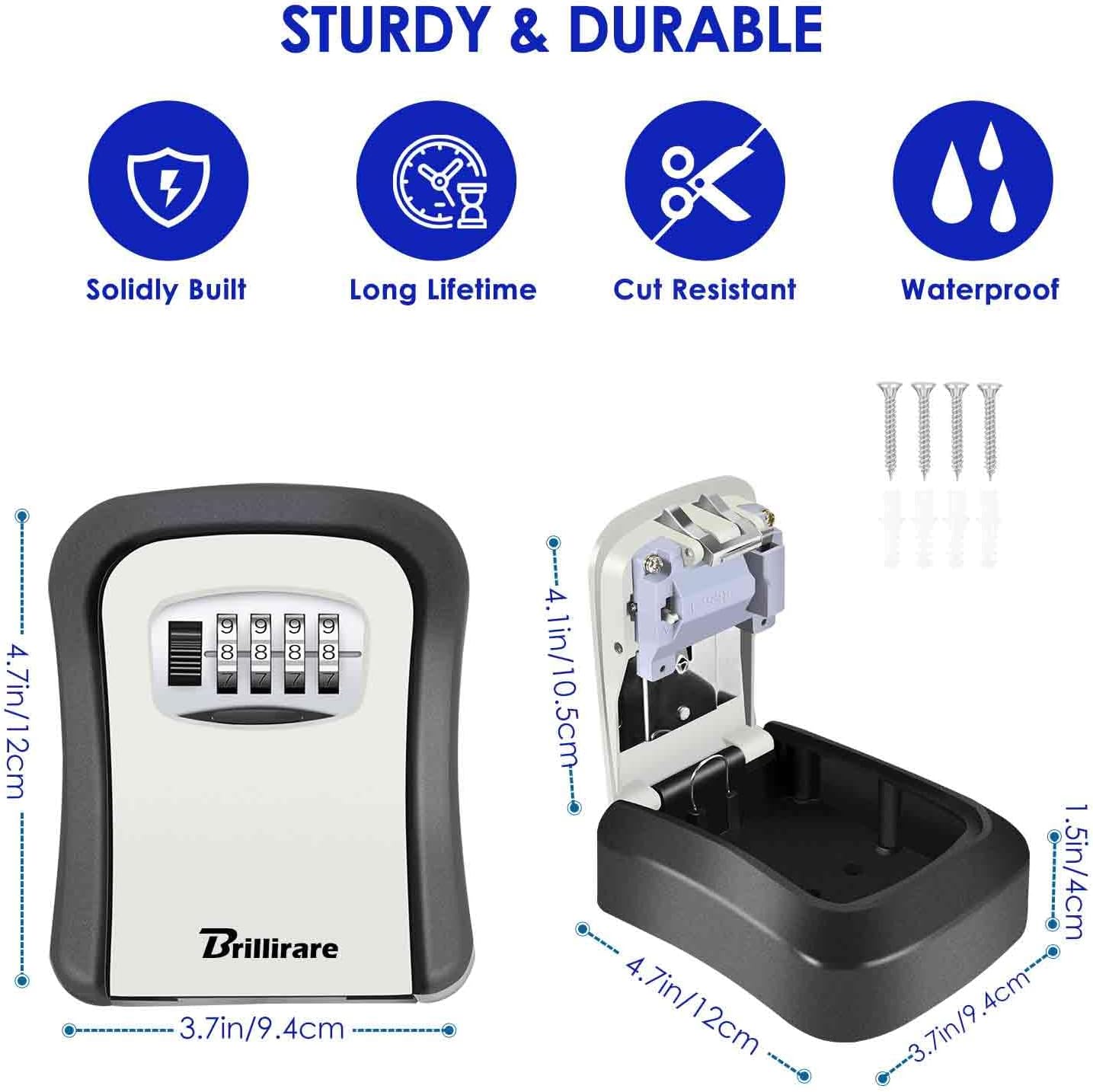 2 Pack Key Lock Box, Waterproof Combination Lockbox Wall Mount 4 Digits, Resettable Key Hider, Upgraded Large Capacity Password Box for House Keys, Car Keys, ID Cards with Mounting Kit image 2