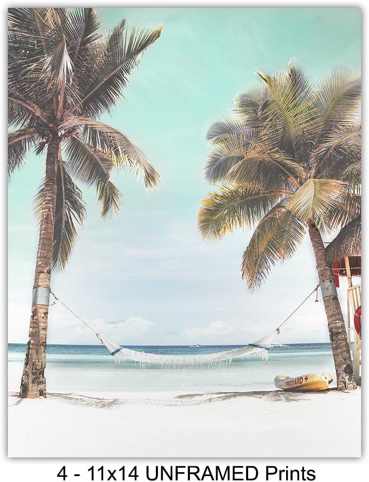 Tropical Wall Art LARGE 11x14 - Coastal Wall Decor - Ocean Themed Decor - Palm Tree Decorations - Beach Wall Art - nautical Poster - Hawaiian - Summer Decoration - Surf Surfing Hawaii Print