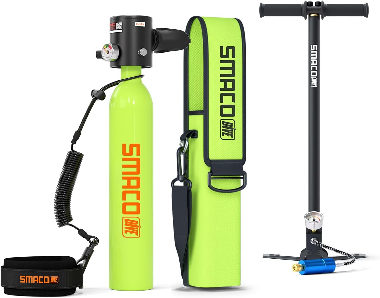 SMACO Mini Scuba Tank with Pump 0.5L - Portable Diving Tank Up to 10 Minutes Air Supply, 3000PSI Scuba Cylinder for Free Diving, Snorkeling & Emergency Backup (100ft Depth) - Compact Green Oxygen Tank