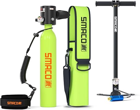SMACO Mini Scuba Tank 0.5L Portable Scuba Diving Tank Support Underwater Breathe, Scuba Diving Cylinder with 0.5L Capacity for Free Diving, Snorkeling & Emergency Backup16ft Depth