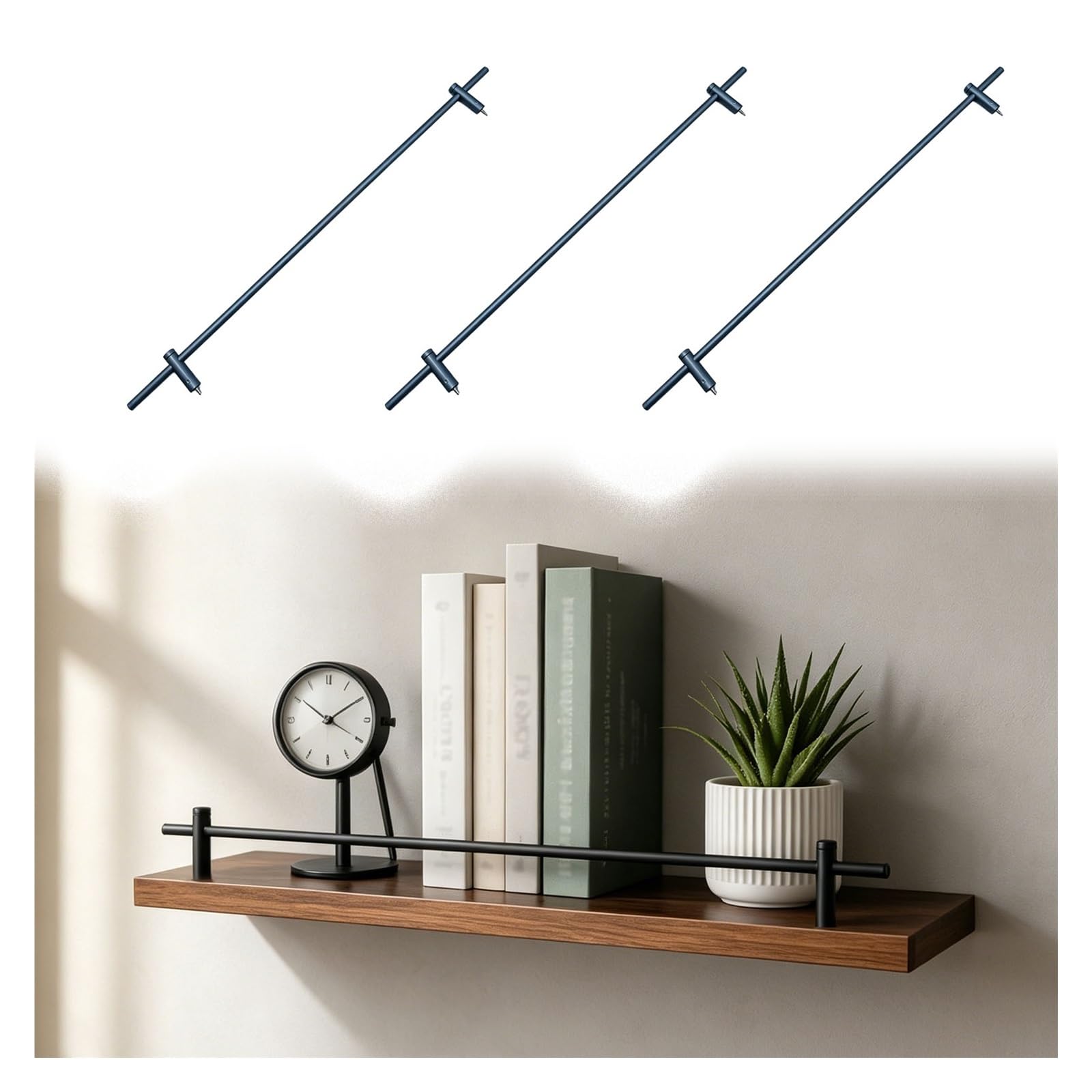 3 Pack Matte Black Shelf Protector Rail for Display Stand, Cabinet Guard Rails for Pantry Shelf, Wine Rack, Anti-Fall Bookcase Edge Round Bar(Gray,33in/84cm)