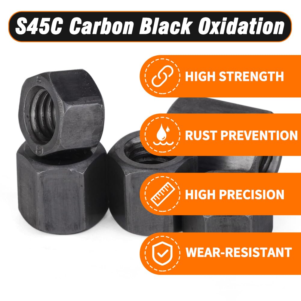 Hex Coupling Nuts, 8 pcs M10 x 17 x 30mm Threaded Rod Coupling Nut Metric