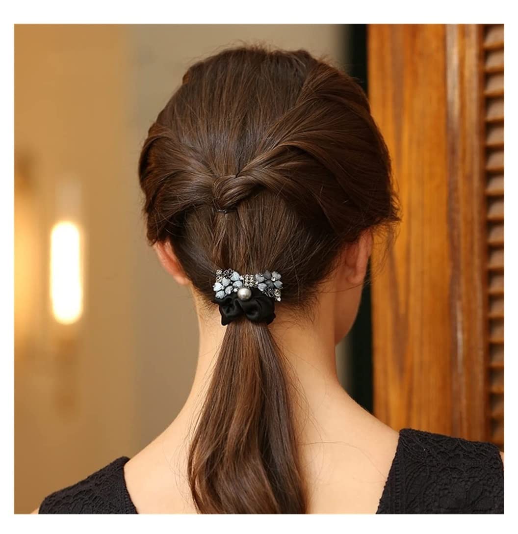 RUVOO Scrunchies per Capelli Elastici per Capelli Copricapo per Capelli A Spirale con Elastico per Capelli Legato con Anello per Capelli con Perle di Quadrifoglio Francese Elastico per Capelli