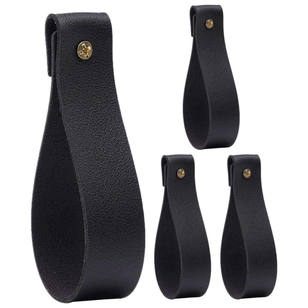 BETOOKY Sangles de Tringle à Rideaux en Cuir Noir 4 Pcs, Support Mural Multi-Fonctionnel et Pratique pour Salle de Bain Cuisine, Style Bohème Élégant