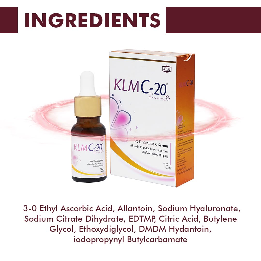 KLM C-20 Face Serum 15ml | High-Potency Vitamin C for Radiant Skin | Antioxidant Protection | Dermatologist Approved 2
