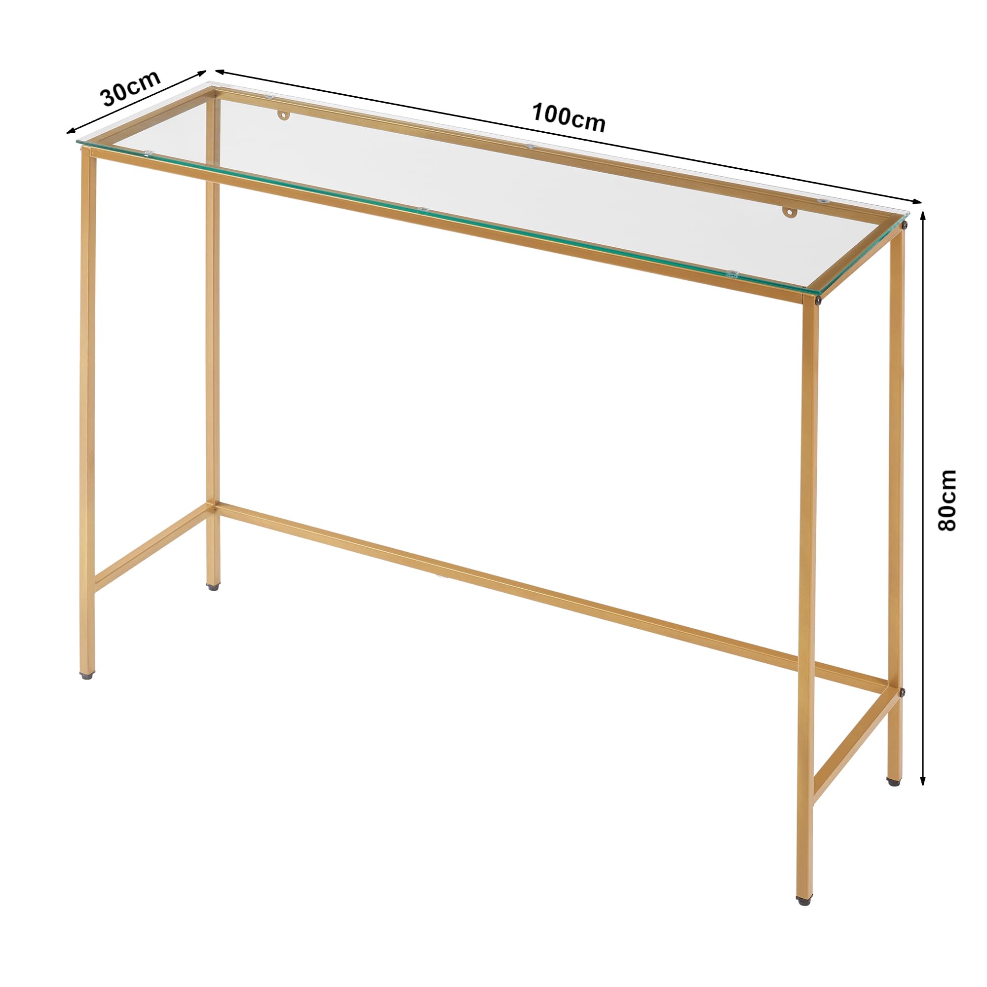 [en.casa] Mesa Consola Kronoby Mesa de Entrada Rectangular para Dormitorio Salón Pasillo Mueble Recibidor Mesa Auxiliar Metal/Cristal 80 x 100 x 30 cm - Dorado Transparente