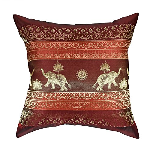 Aeravida Red Wine Thai Elephant Sun Stripes Silk Throw Pillow Cushion Cover Set (Red) #TOP1