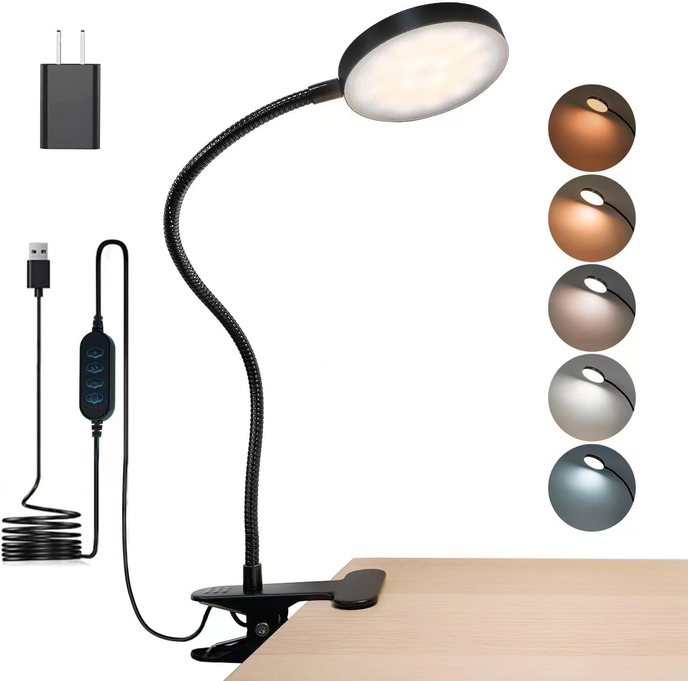 Clip on Light for Bed Reading Light, 30s/30min Timer, 5 Colors 10