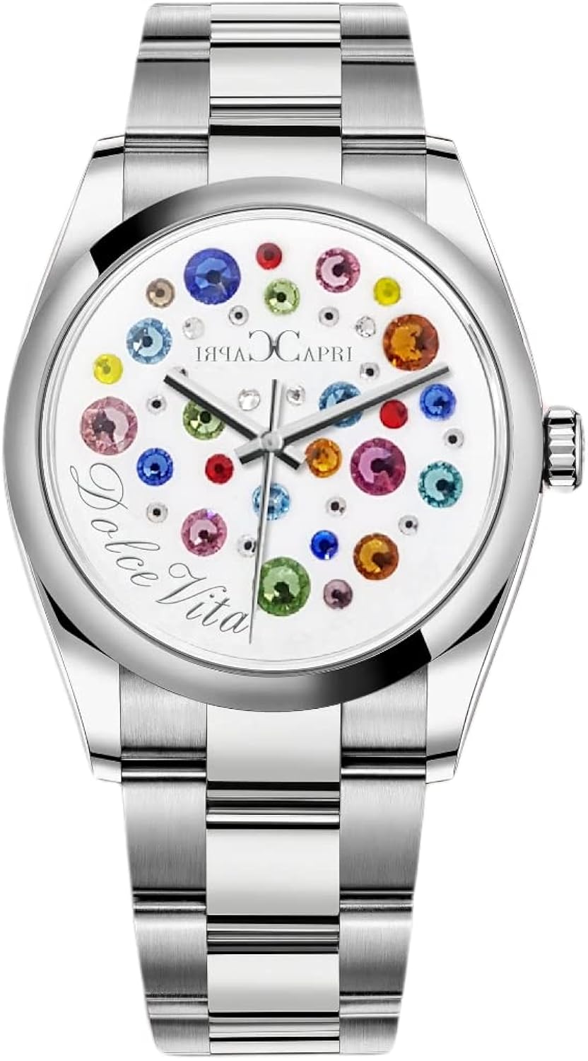 Capri Capri Orologio da donna Collezione Dolce Vita Cassa 37mm Subacqueo 100 mt Quadrante Bianco con Pietre Swarovski Cinturino Acciaio Oyster Capri Capri Orologio da donna Collezione Dolce Vita Cassa 37mm Subacqueo 100 mt Quadrante Bianco con Pietre Swarovski Cinturino Acciaio Oyster