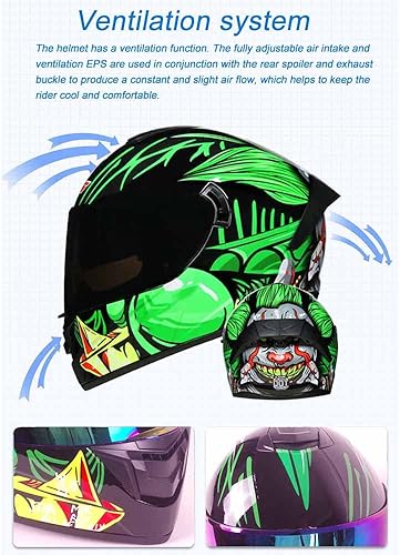 Miniatura 4 de Casco de Motocicleta de Cara Completa Aprobado por DOT Casco de Motocicleta Ciclomotor Bicicleta de Calle Carreras Casco de Choque, Hombres y Mujeres