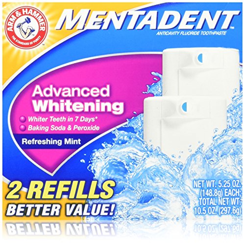 Mentadent Toothpaste 2 Refills Advanced Whitening Refreshing Mint 5.25 Oz. (Pack of 2)