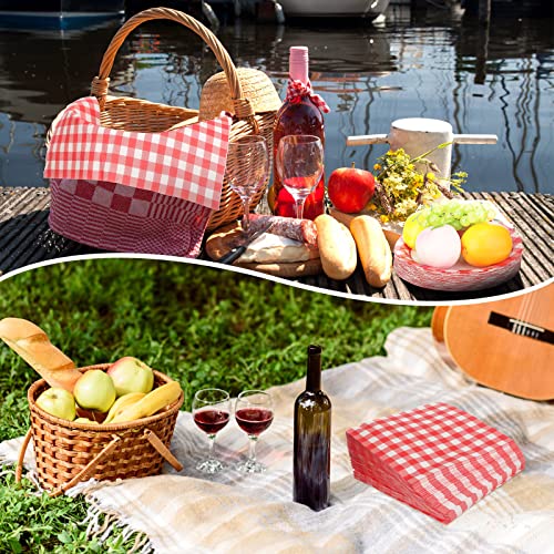 Gandeer 400 Pcs Red Gingham Party Supplies, Including 200 Disposable And White Paper Plates, Napkins Checkered Plaid Decor For Picnic Barbecue Birthday Family Dinner #TOP2