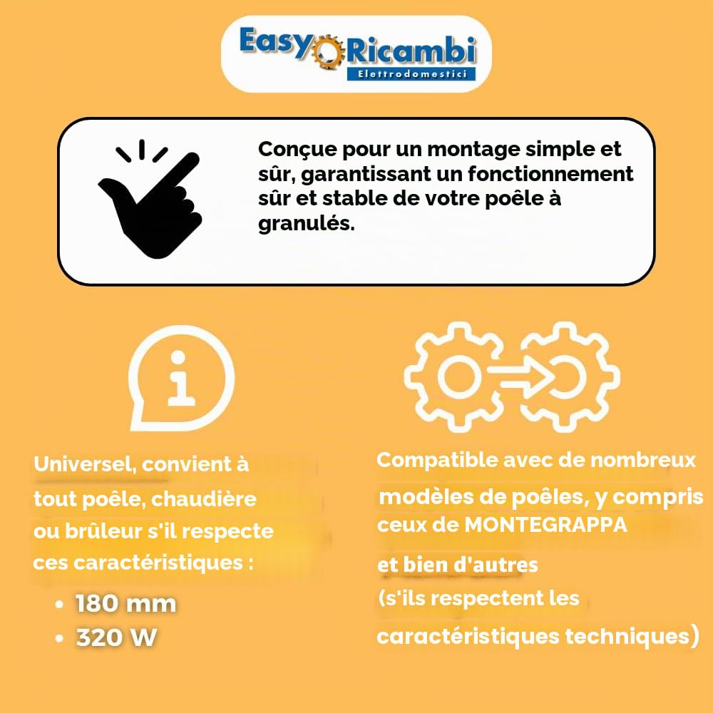 Easyricambi - Bougie d'allumage pour poêle à pellets 320W, modèle linéaire de diamètre 10 mm et longueur 180 mm, résistance pour un chauffage rapide, pièce de rechange pour de nombreux modèles de