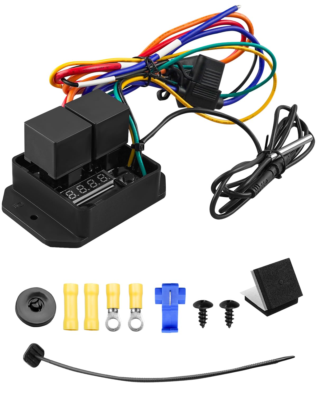 Digital Thermal Fan Controller Switch Kit, 12V-24V Adjustable Temperature Range 104ºF-230ºF Digital Electric Thermatic Dual Electric Fan Switch Kit Replace 0444 DC-0444 DC0444