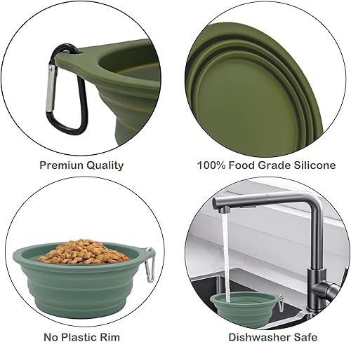 Miniatura 4 de Paquete de 2 cuencos plegables de viaje para perros (21 onzas20.3 fl oz), moldeado integrado de silicona de grado alimenticio 100% sin borde de
