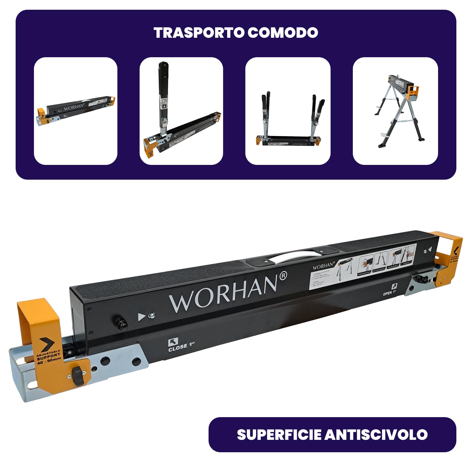 Cavalletti x2 Stabili e Robusti Piedini Antiscivolo Regolabili Pieghevoli a Regolazione Rapida S600A