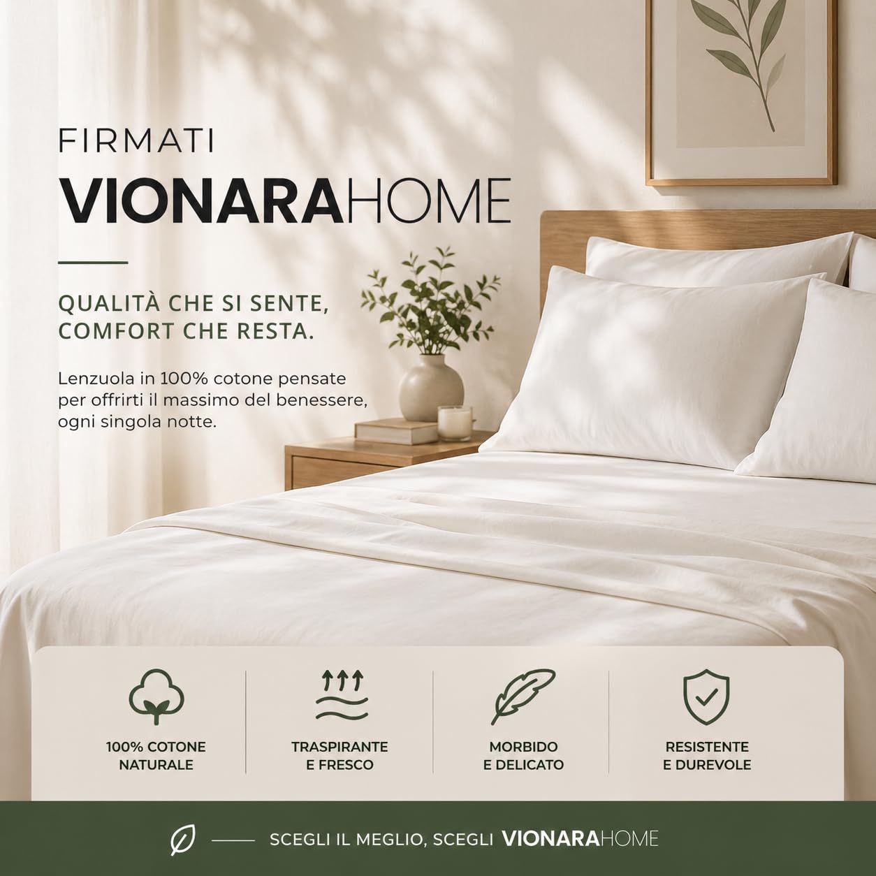 Set Lenzuola in 100% Puro Cotone, Completo letto, Lenzuola sotto con angoli, Sopra e Federa cuscino, Morbidezza e Comfort Naturale (M158 - Verde, Singolo)
