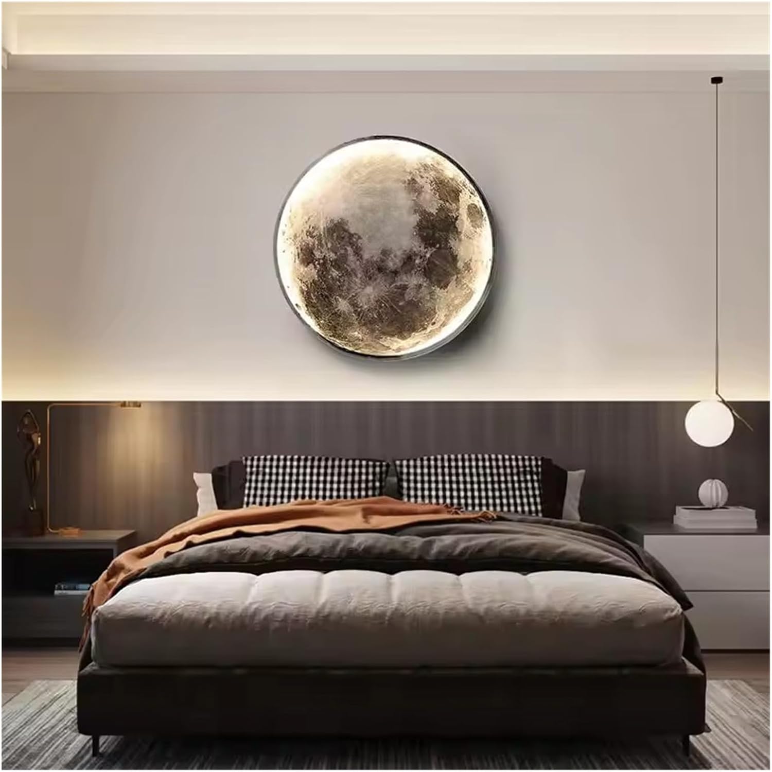MOYEE Modern Light Luxury Mural Decoration, Living Room Background Wall Decoration, Lunar Wall Lamp, Bedroom Bedside Lamp,Wall Lamps for Bedroom/Black