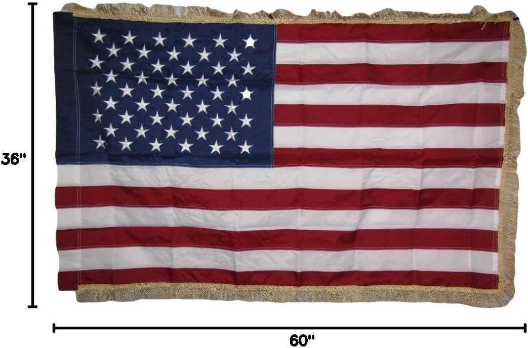 AES 3x5 Embroidered Sewn USA American Gold Fringe Sleeve 210D Nylon Flag 3'x5' Nylon Fade Resistant Double Stitched Premium Penant House Banner Grommets