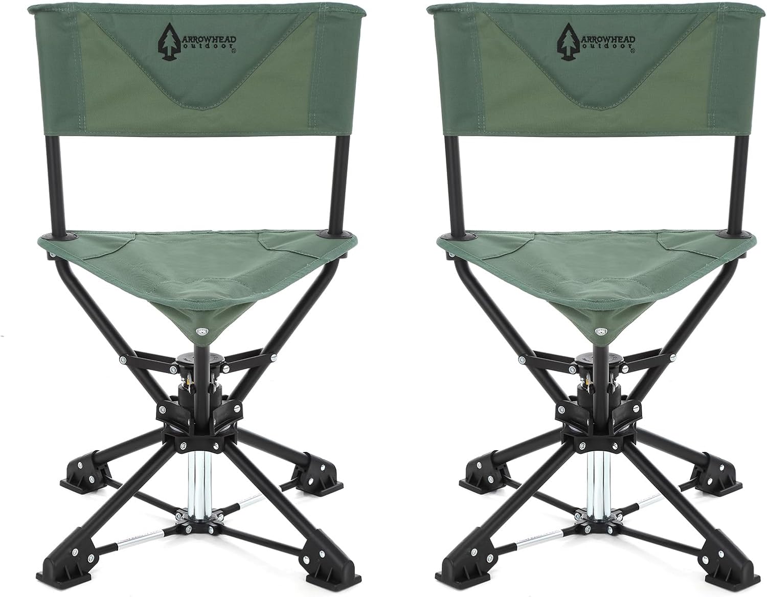 ARROWHEAD OUTDOOR 360° Degree Swivel Hunting Chair Stool Seat, Perfect for Blinds, No Sink Feet, Supports up to 450lbs, Carrying Case, Steel Frame, Fishing, High-Grade 600D Canvas Green 2pack